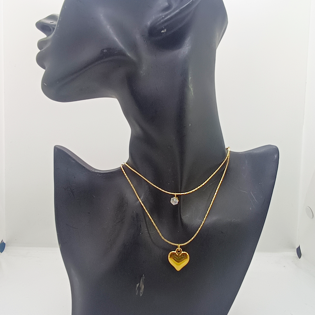 Amoura Dual Heart n Stone Necklace