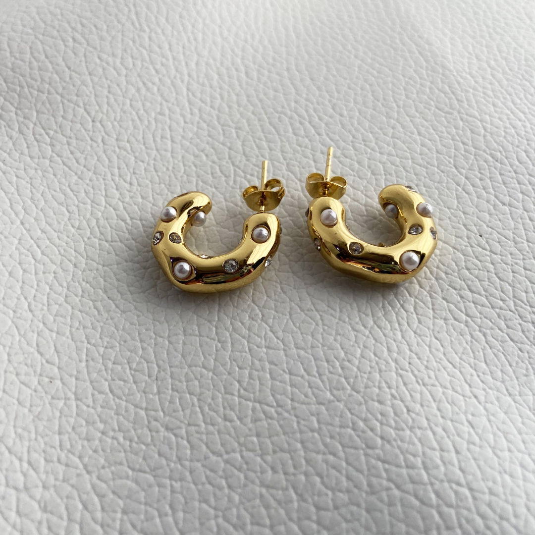 Imperial Pearl and Stone Hoop Earrings