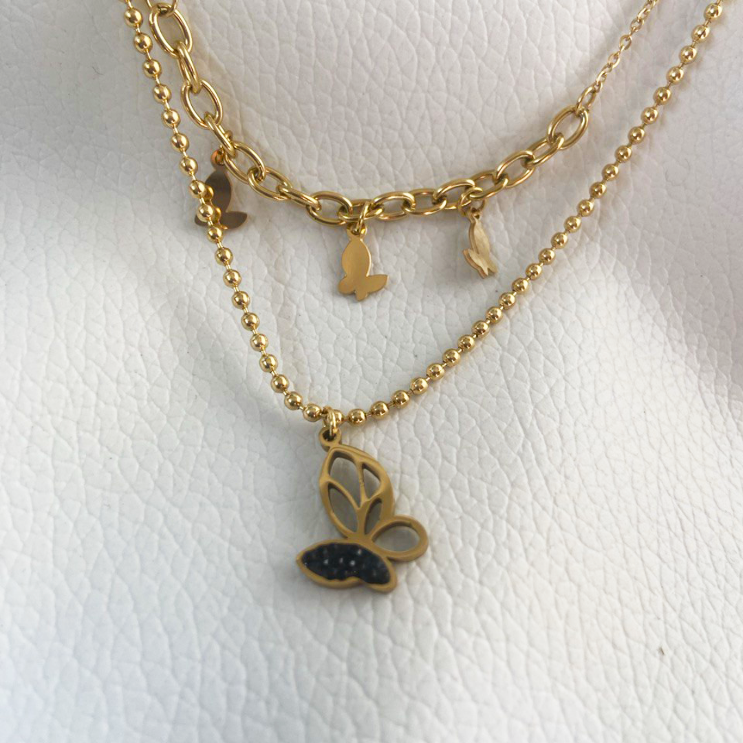 Lustre Ball Butterfly Dual Necklace