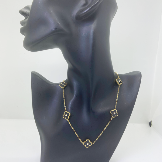 VERA Black and Gold Clover Necklace