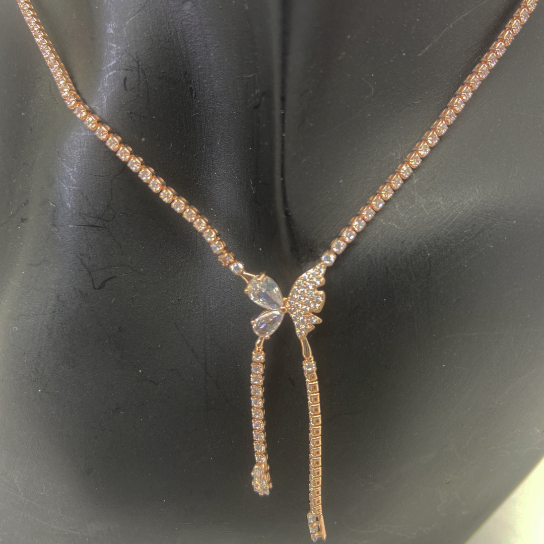 Luxe Rose AD Dual Butterfly Necklace