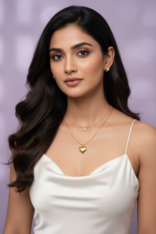 Amoura Dual Heart n Stone Necklace