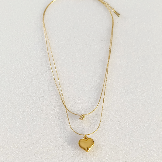 Amoura Dual Heart n Stone Necklace