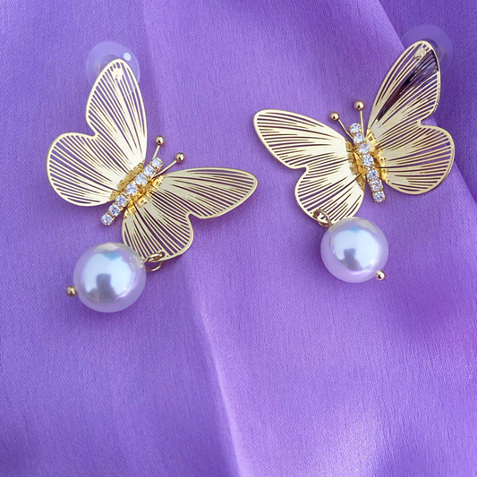 Butterfly Pearl Drop Earrings