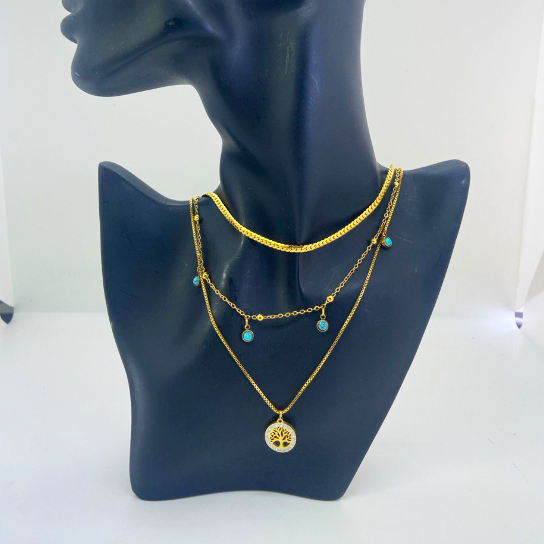 Elara Tree of Life Triple Layer Necklace