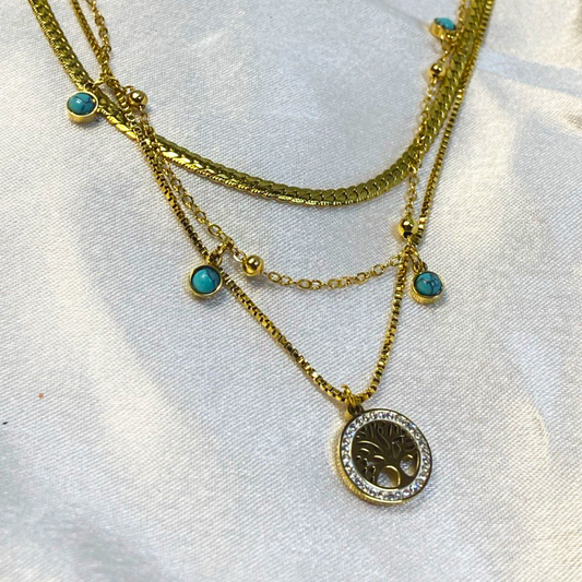 Elara Tree of Life Triple Layer Necklace