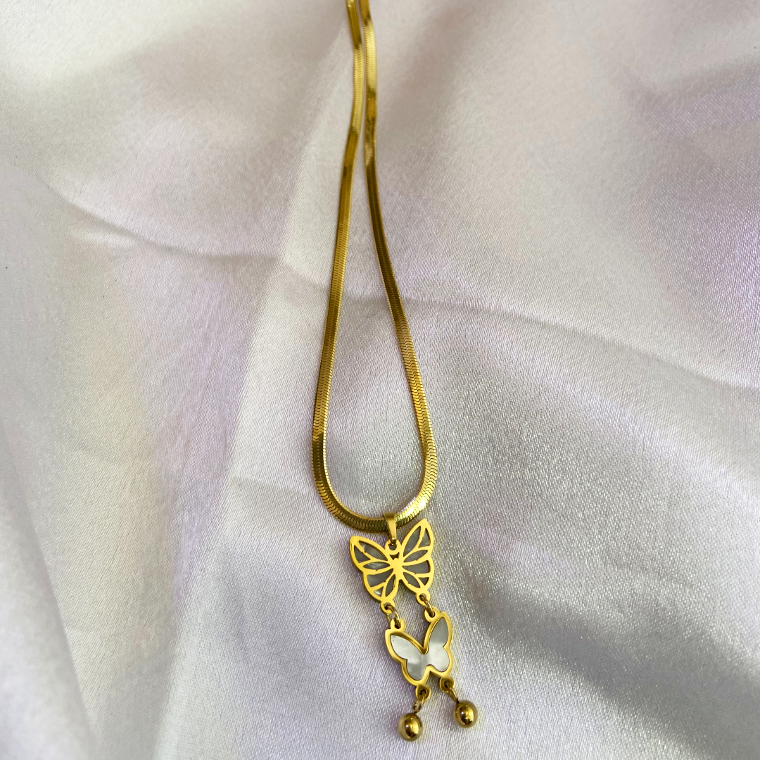 Grace Double Butterfly Drop Necklace
