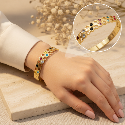 Lea Beehive Multicolor Stone Bracelet Kada