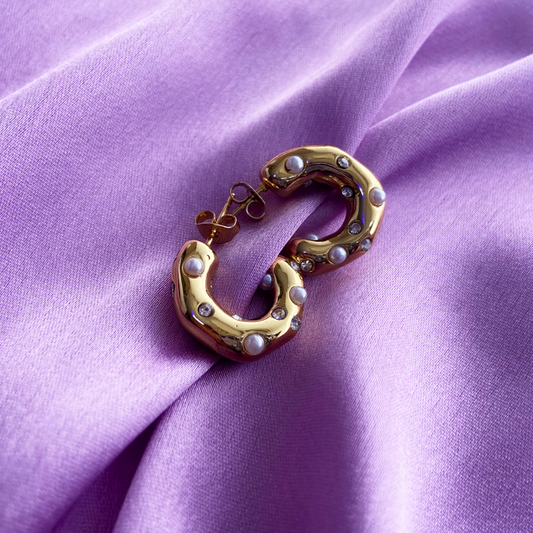 Imperial Pearl and Stone Hoop Earrings