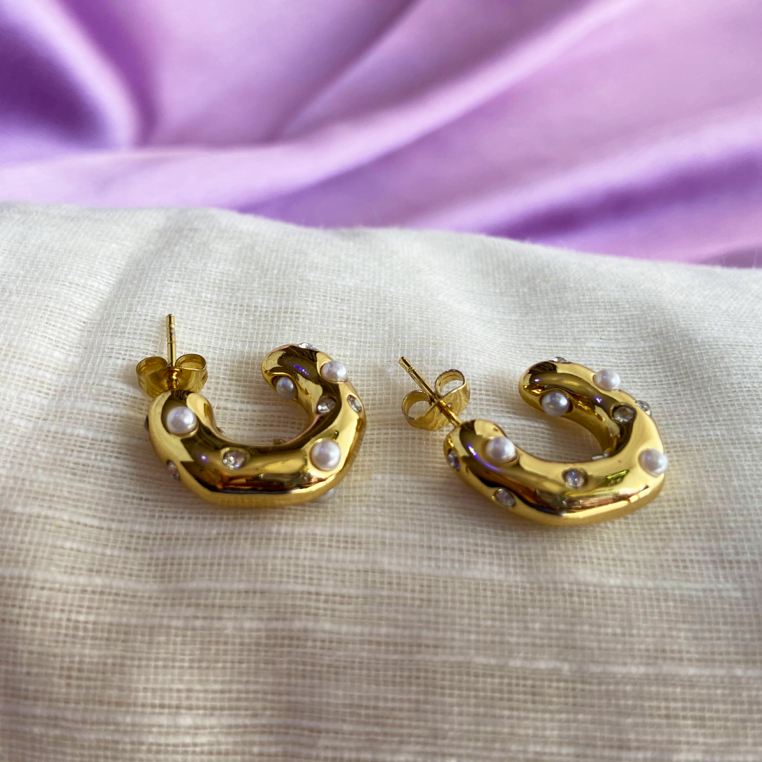 Imperial Pearl and Stone Hoop Earrings