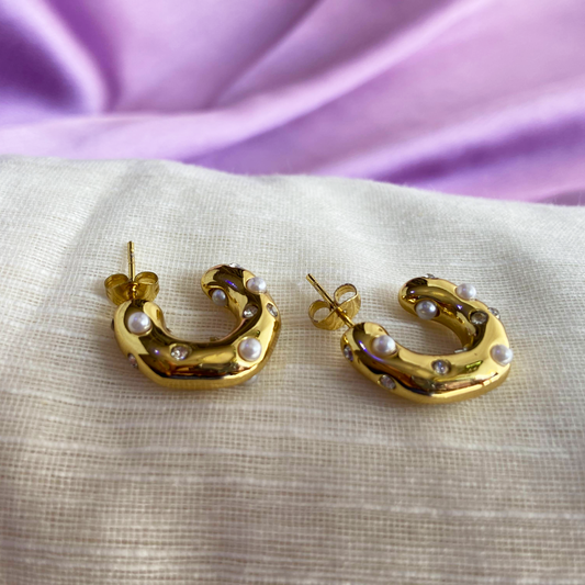 Imperial Pearl and Stone Hoop Earrings