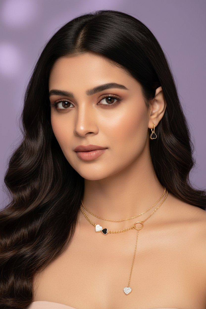 Lustre side hearts chain pendant