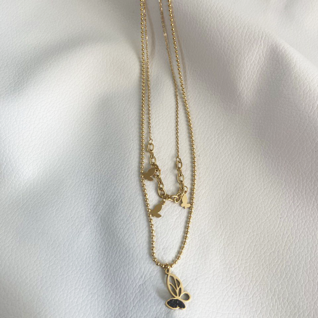 Lustre Ball Butterfly Dual Necklace