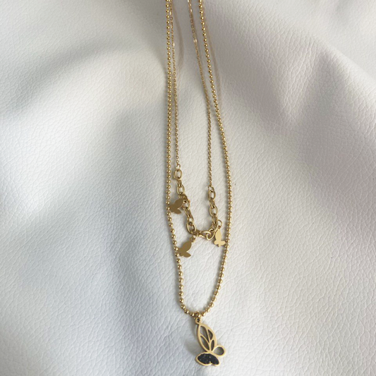 Lustre Ball Butterfly Dual Necklace