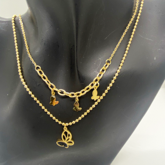 Lustre Ball Butterfly Dual Necklace