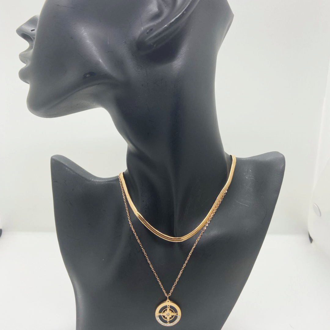 Lustre and Grace Black Compass Dual Necklace
