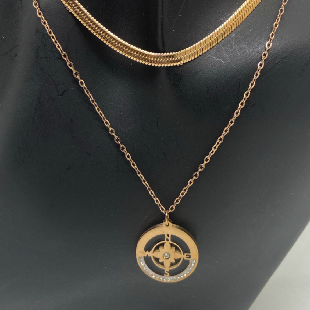 Lustre and Grace Black Compass Dual Necklace