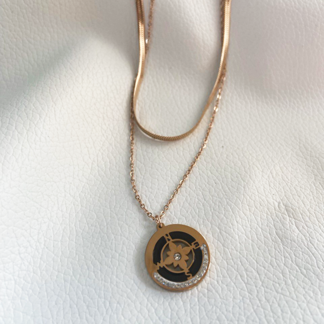 Lustre and Grace Black Compass Dual Necklace