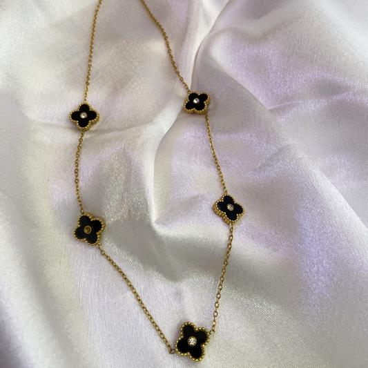 VERA Black and Gold Clover Necklace