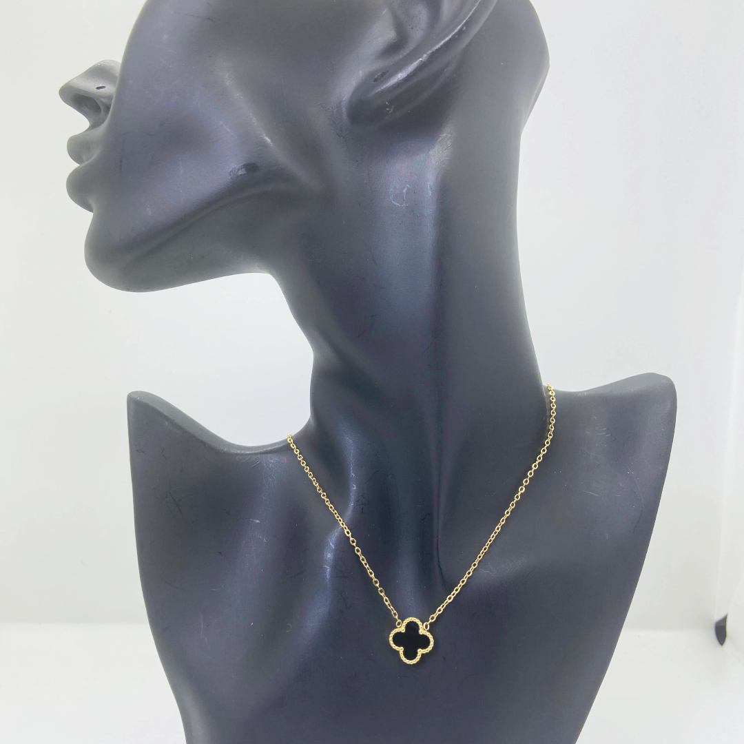 Vera Black and White Dainty Clover Necklace