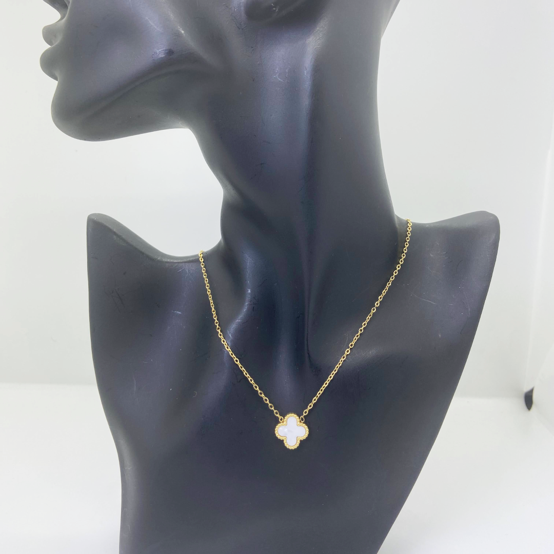 Vera Black and White Dainty Clover Necklace