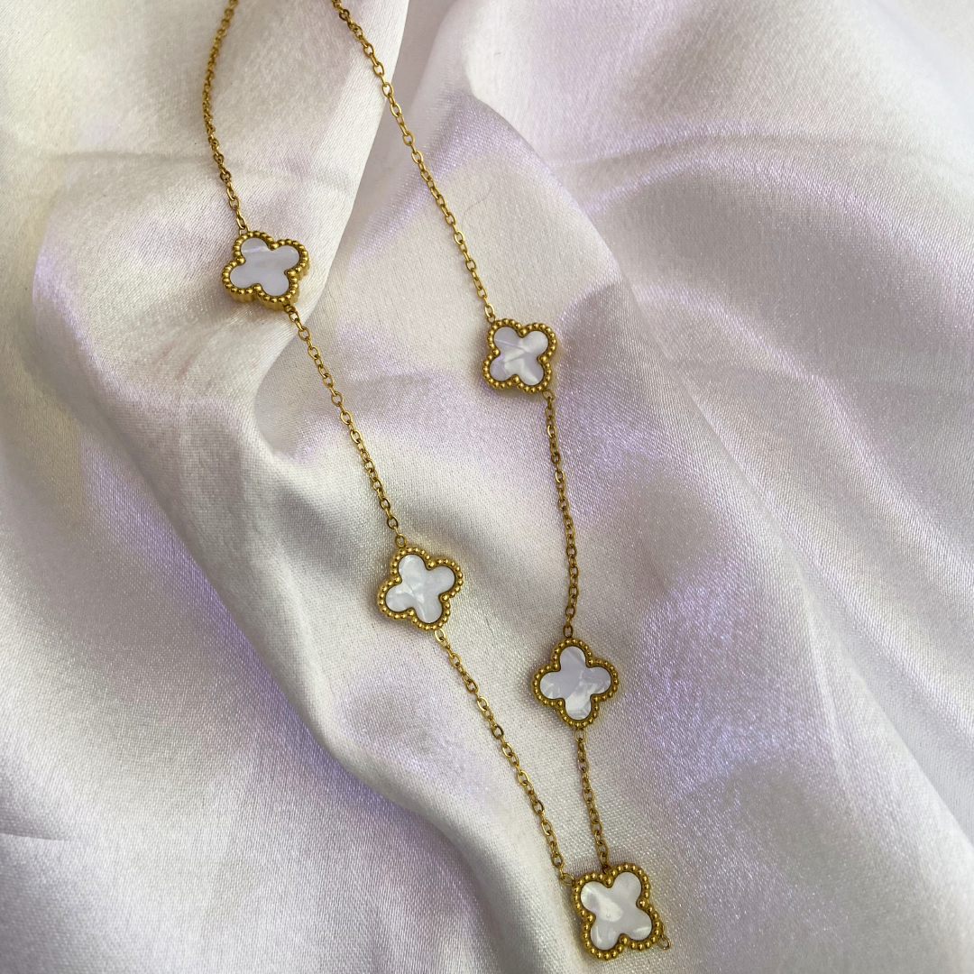 Vera White and Gold Clover Necklace