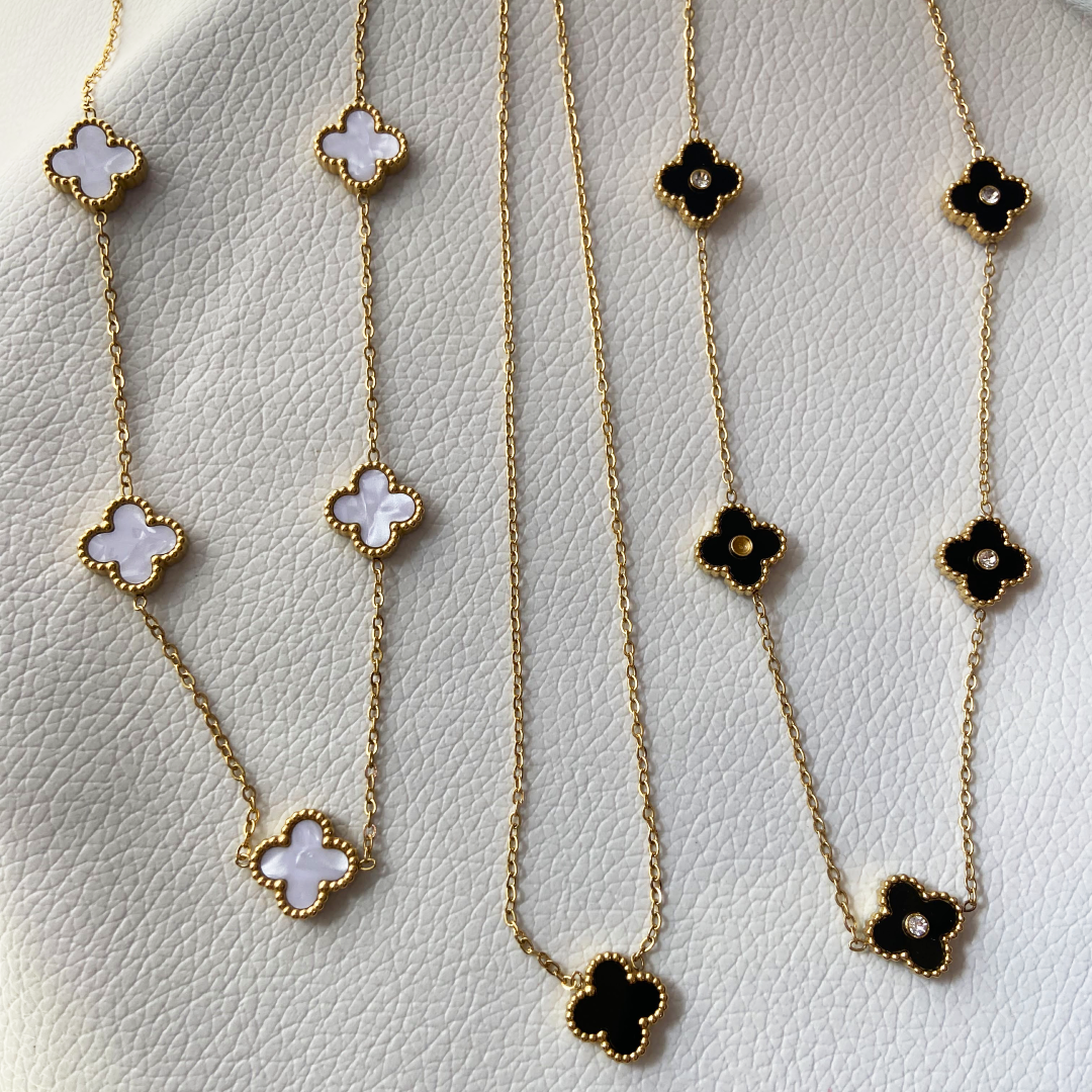 Vera White and Gold Clover Necklace