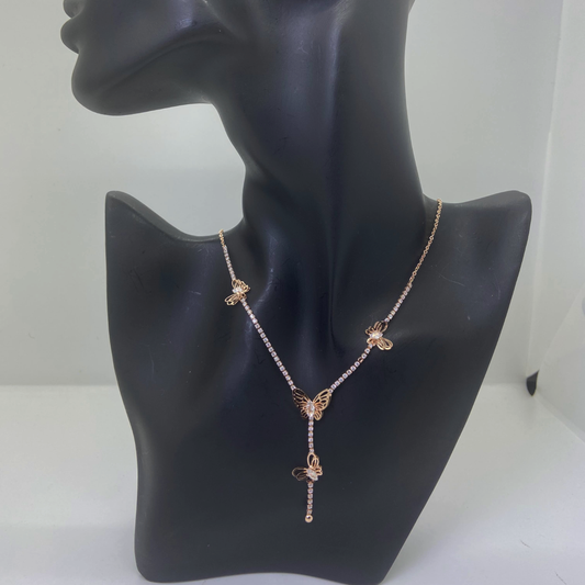 Luxe Rose AD Butterfly Necklace
