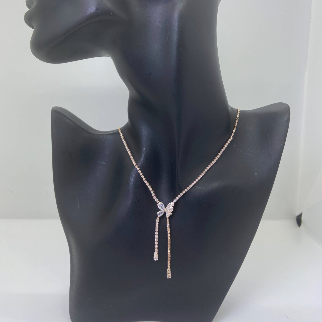 Luxe Rose AD Dual Butterfly Necklace