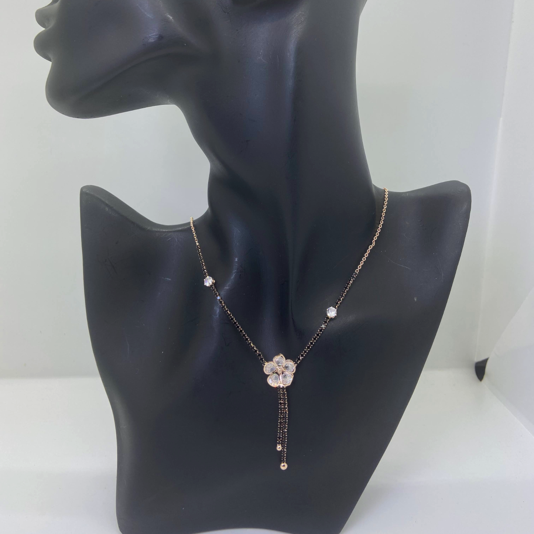 Luxe Rose AD Black Flower Necklace