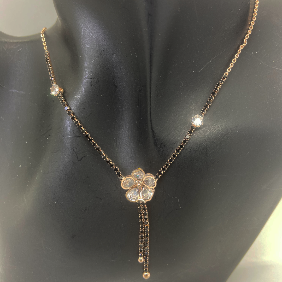 Luxe Rose AD Black Flower Necklace