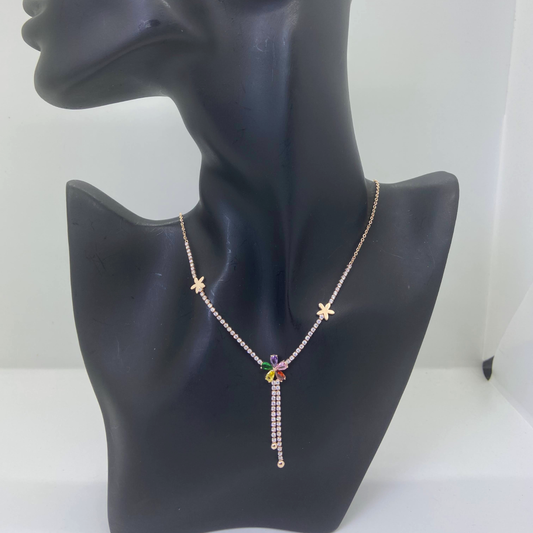 Luxe Rose AD Multicolor Flower Necklace