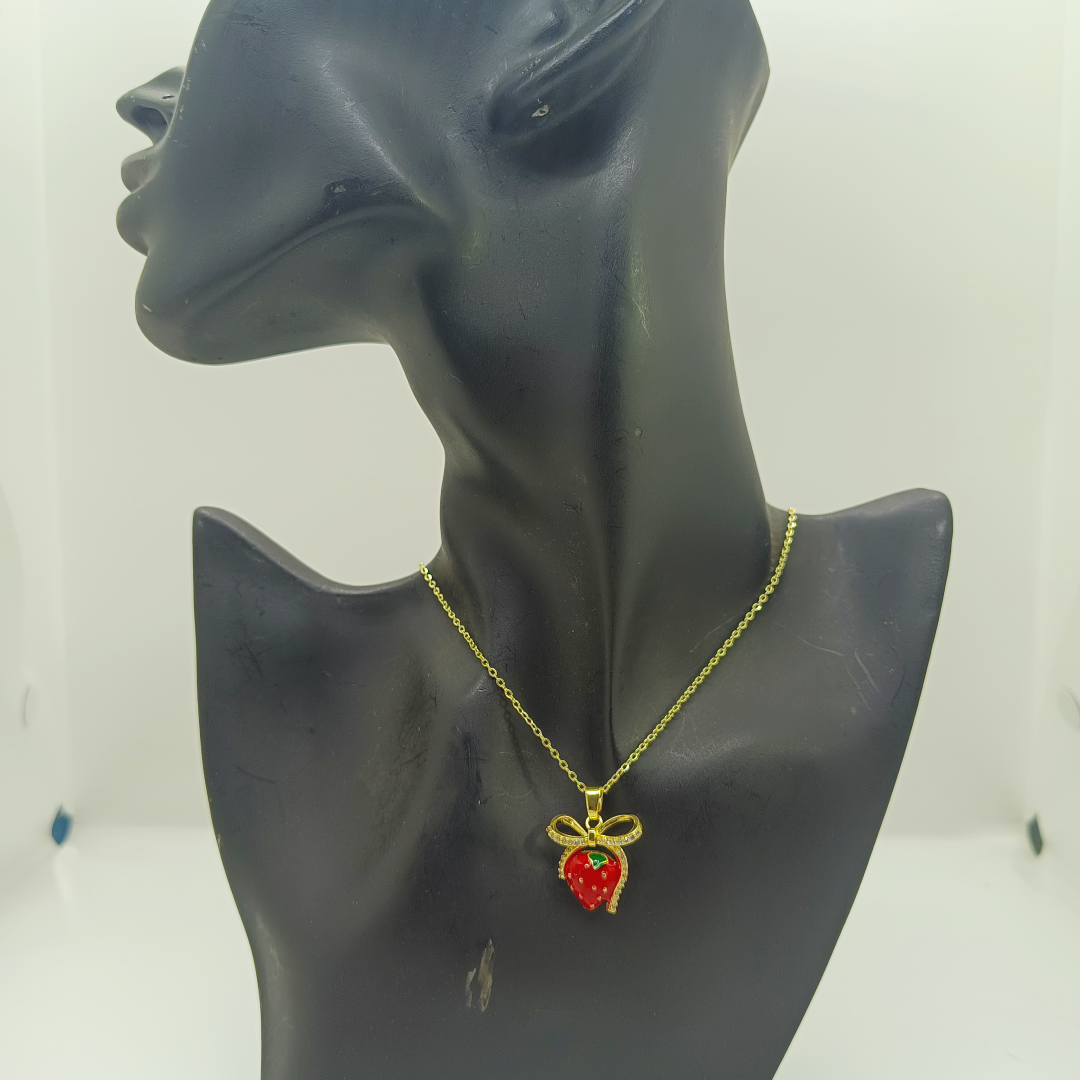 Strawberry Bow Heart Necklace