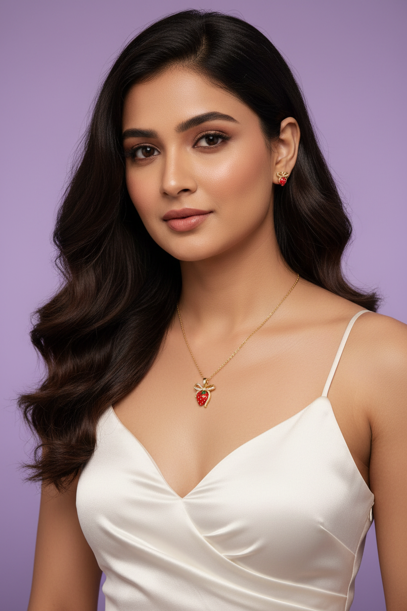 Strawberry Bow Heart Necklace