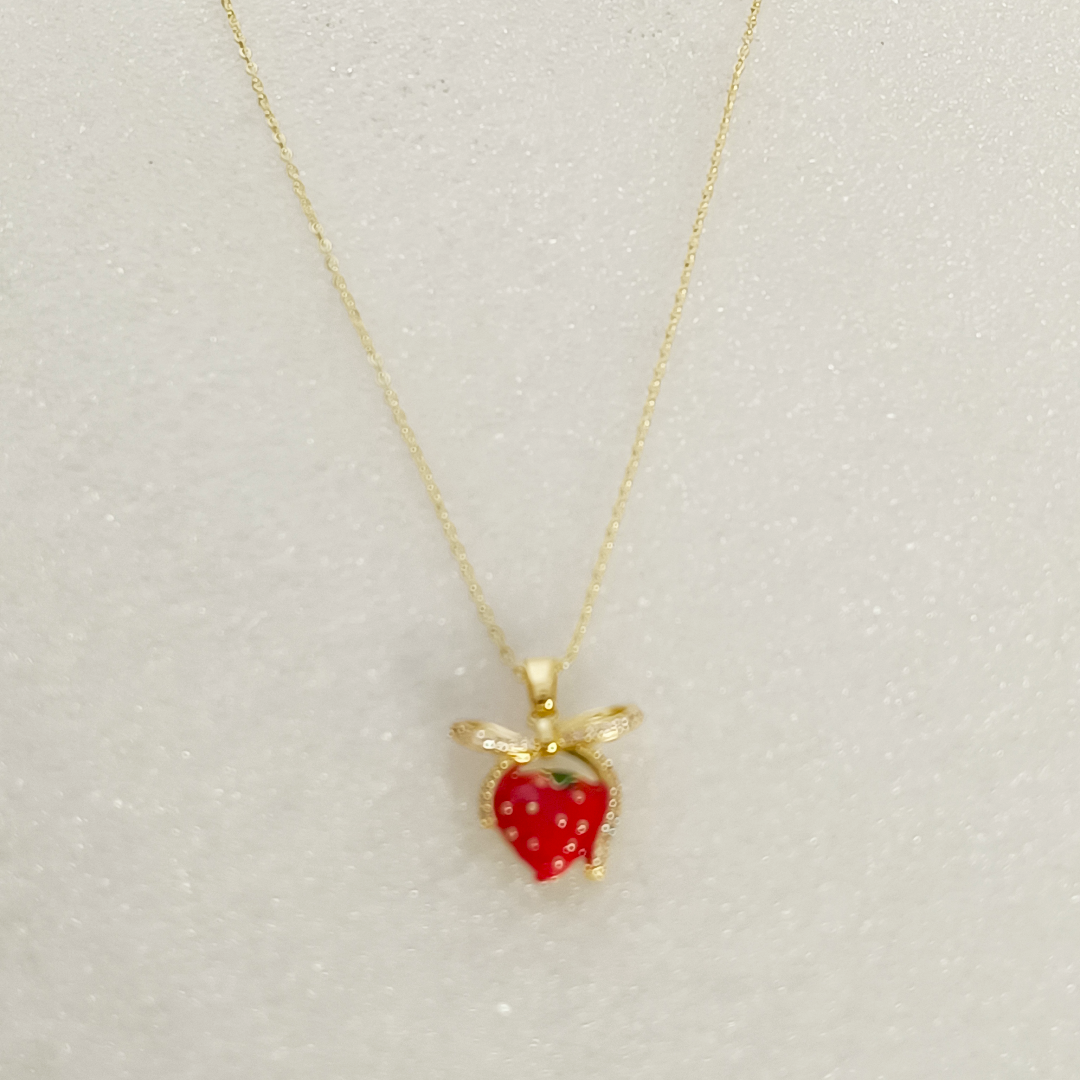 Strawberry Bow Heart Necklace