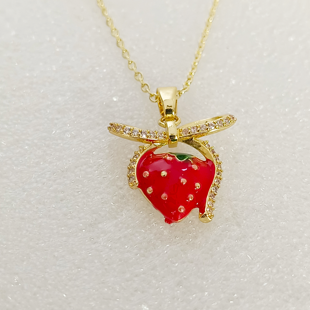 Strawberry Bow Heart Necklace